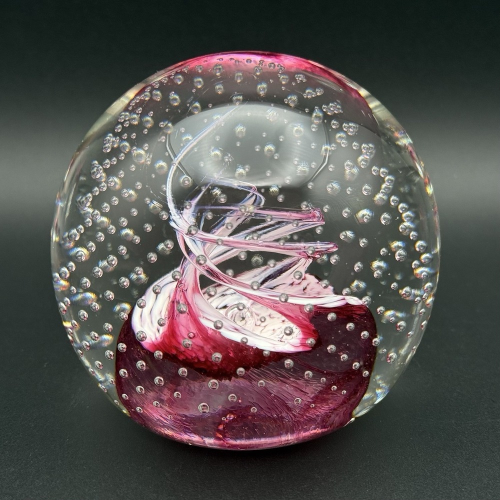 Caithness Cauldron Scotland Pink Ribbon Swirl Glass Paperweight P63758 1982 - Picture 2 of 12